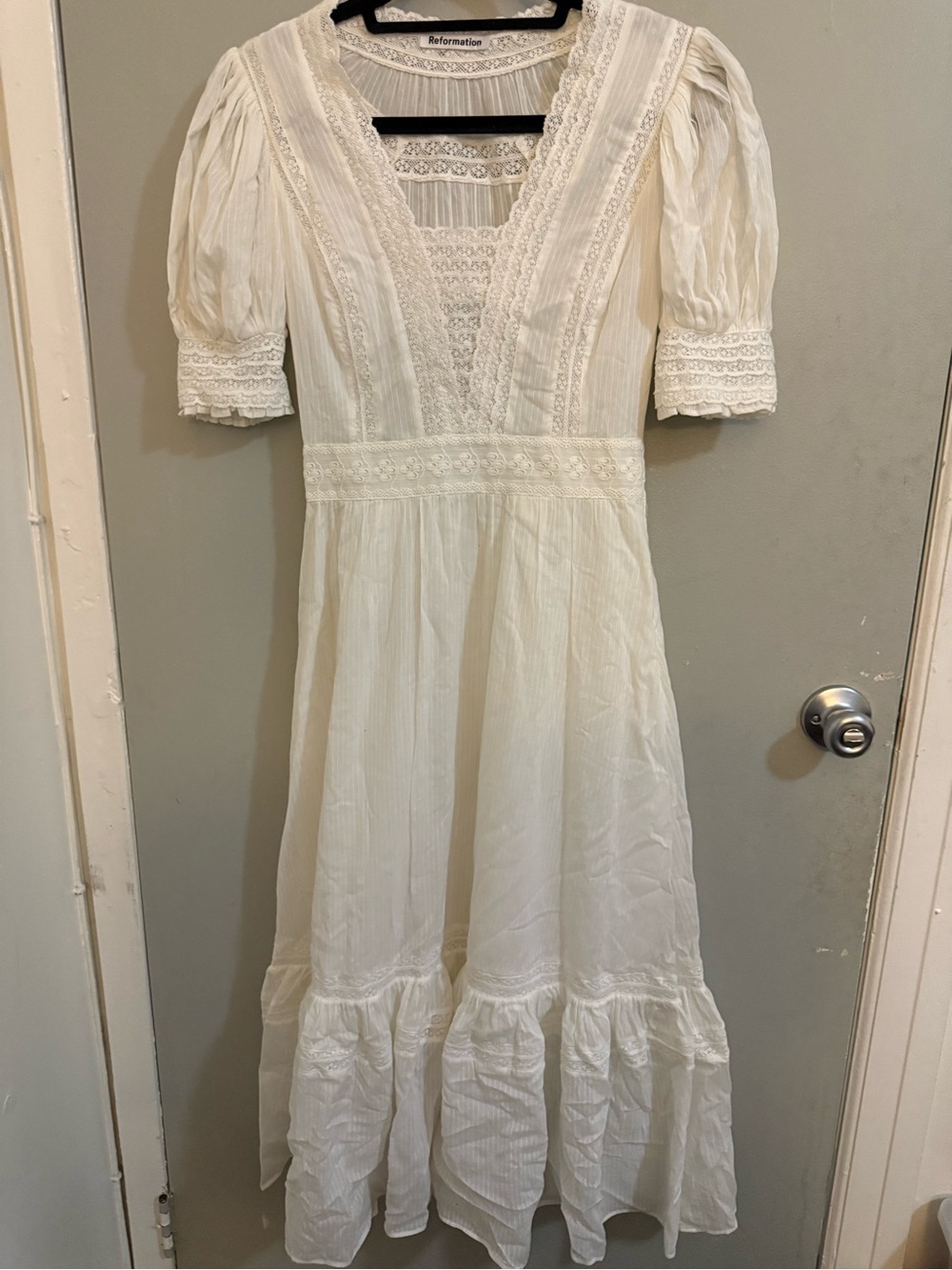 Reformation Cream Lace-Trim Midi Dress for Girls